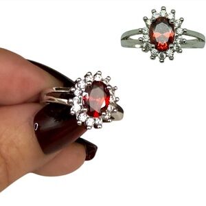 Red Cubic Zirconia, Ruby Ring, Cocktail, Birthday, Anniversary Ring 6.5, Flower